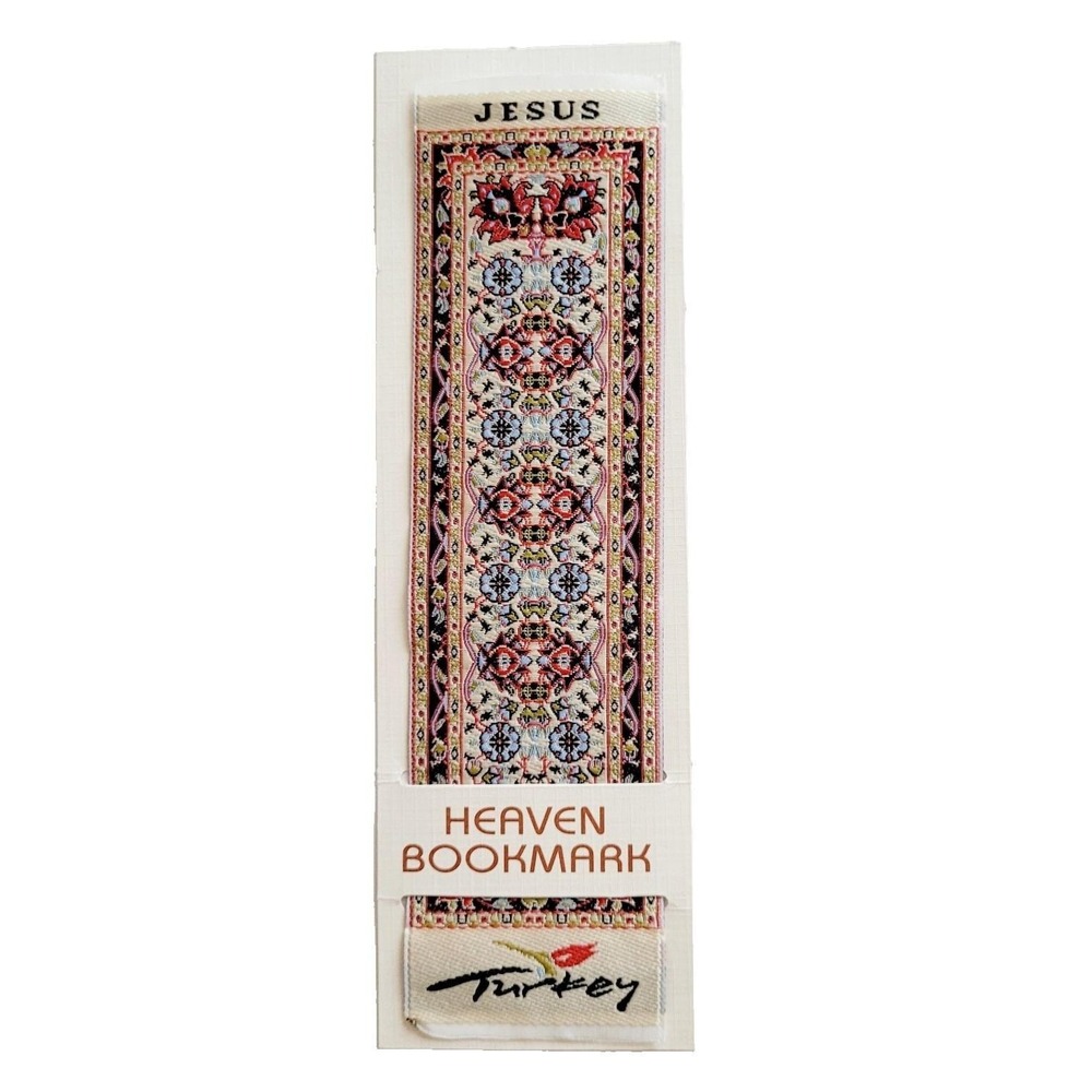Vintage Jesus souvenir Bookmark woven floral rug Heaven in Ankara Turkey 90s/Y2K